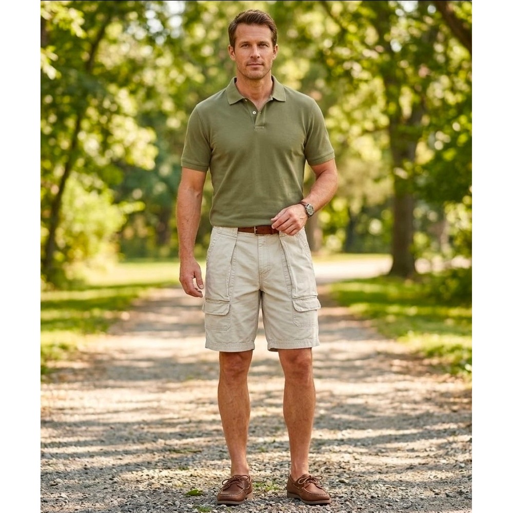 Gap Khakis Mens Stone Canvas Cargo Shorts Size 35 Button Fly Utility 111195-00-1